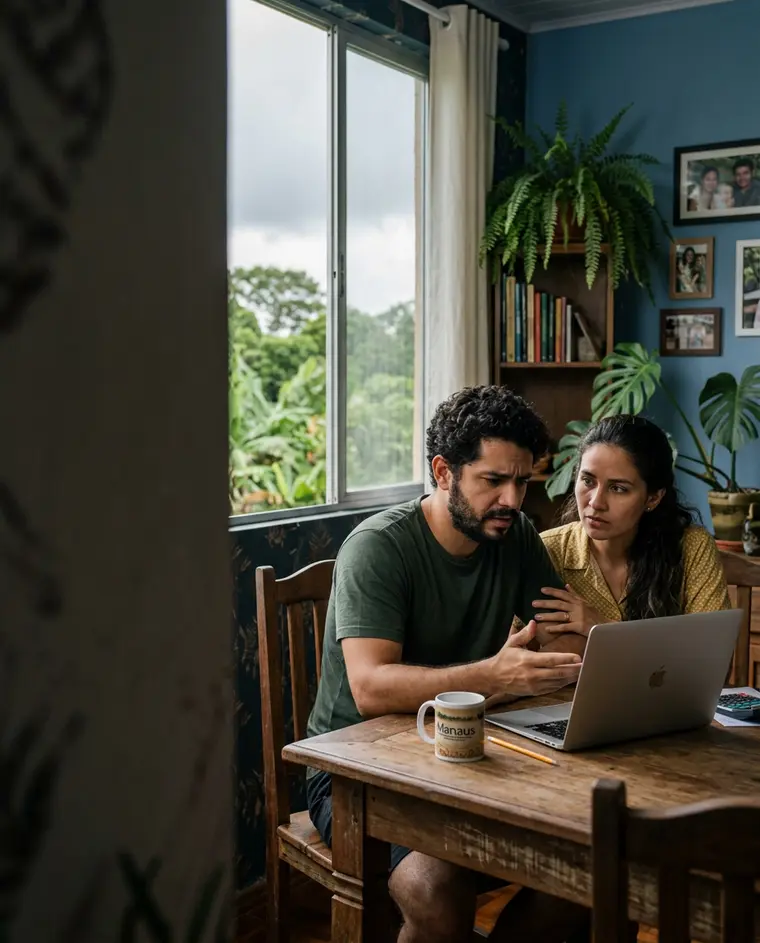 Casal organizando as finanças com apoio digital