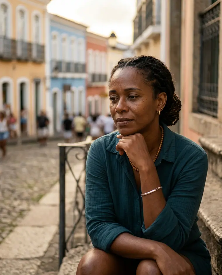 Mulher refletindo em Salvador